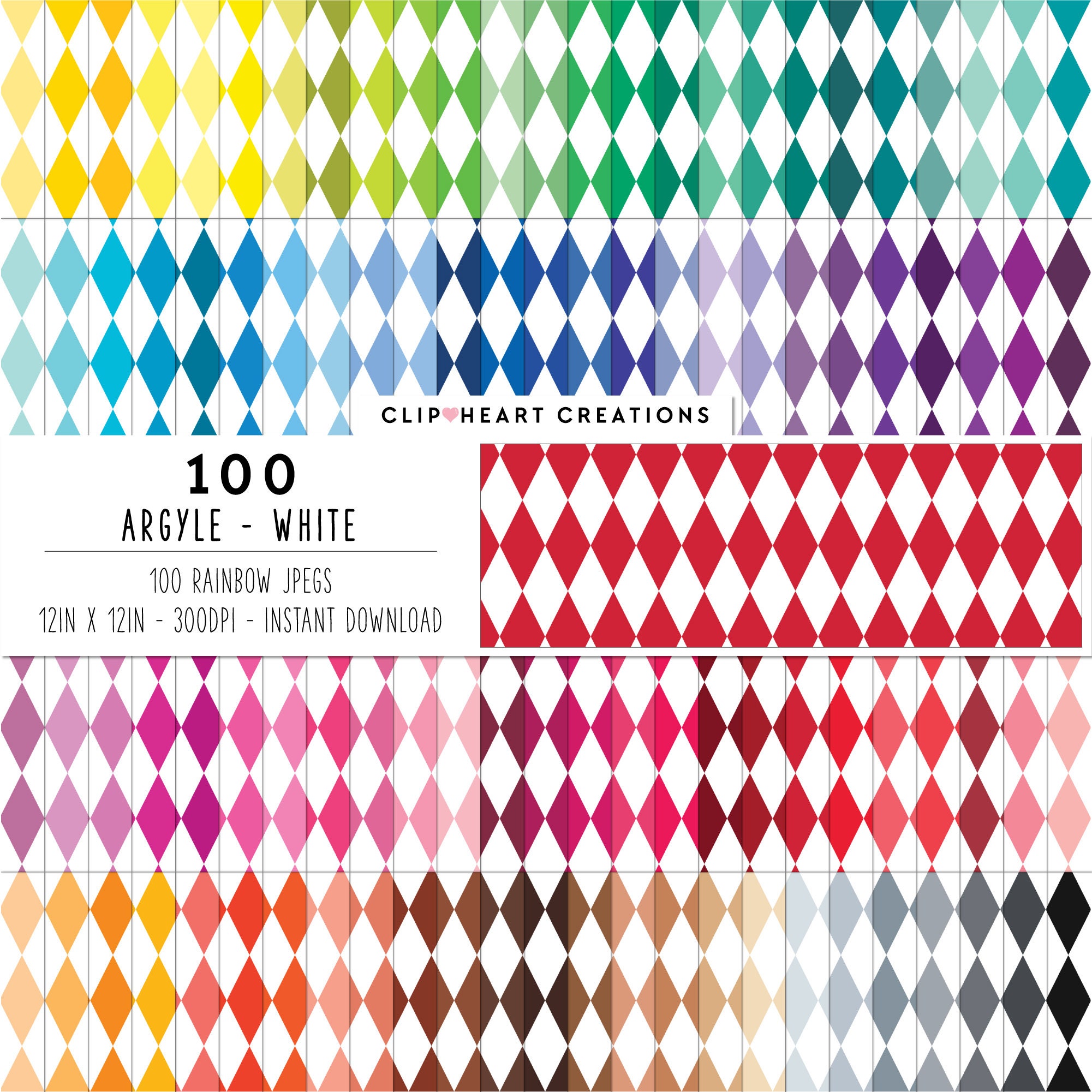 100 Argyle Pattern Digital Paper Pack, Commercial Use Seamless Argyle ...