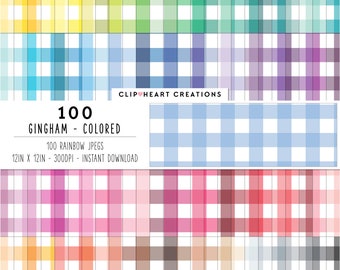 100 Gingham Pattern Digital Paper, Commercial Use Seamless Gingham Digital Papers, Rainbow Gingham Planner Paper Pack