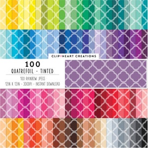 100 Quatrefoil Patroon Digitaal Papier Pack, Commercieel Gebruik Naadloos Getint Regenboog Quatrefoil Patroon Digitale Papieren
