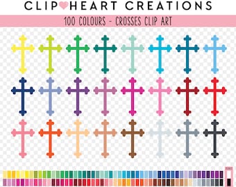 100 Cross Clip Art, Commercial Use Instant Download PNG Rainbow Crosses Digital Clip Art, Christian Religious Scrapbooking Planner Clipart
