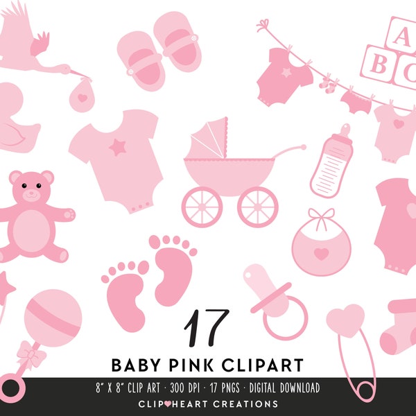 Baby Girl Clip Art, Commercial Use Instant Download PNG Pink Baby Girl Digital Clip Art Set, Baby Girl Digital Clipart Scrapbooking Set