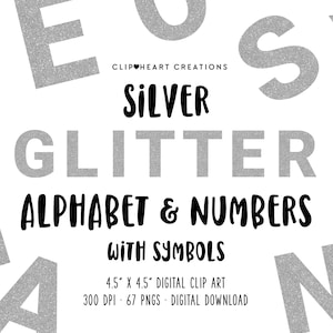 Silver Glitter Alphabet Clip Art, Commercial Use Instant Download Glitter Digital Alphabet Clipart, Silver Glitter Alphabet Digital Clip Art