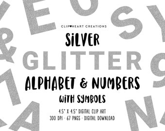 Silver Glitter Alphabet Clip Art, Commercial Use Instant Download Glitter Digital Alphabet Clipart, Silver Glitter Alphabet Digital Clip Art