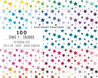 100 Star Patterns Digital Papers, Commercial Use Seamless Stars Digital Paper Pack, Confetti Star Pattern Scrapbooking Planner Papers
