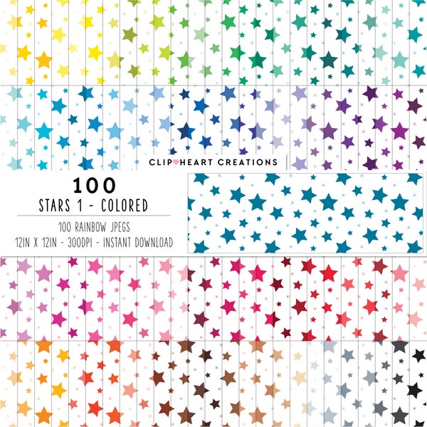 100 Star Patterns Digital Papers, Commercial Use Seamless Stars Digital Paper Pack, Confetti Star Pattern Scrapbooking Planner Papers
