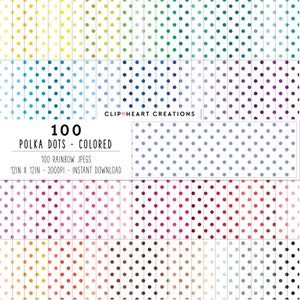 Paquete de papel digital con patrón de lunares de 100, uso comercial, descarga instantánea, papeles digitales con patrón de lunares de color diminuto sin costuras