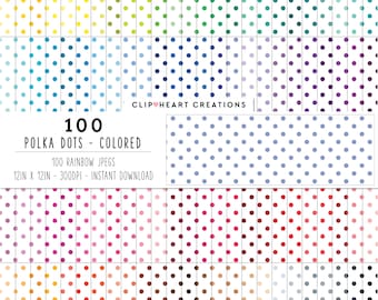 100 Polka Dot Pattern Digital Paper Pack, Commercial Use Instant Download Seamless Tiny Color Polka Dot Pattern Digital Papers