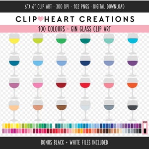 100 Gin Glass Clip Art, Uso commerciale Download immediato PNG Bere Gin Clip Art digitale, Arcobaleno Cocktail Drink Planner Digital Clipart