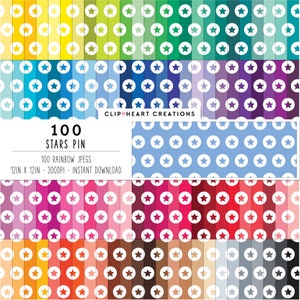 100 Star Pattern Digital Papers, Commercial Use Seamless Stars Digital Paper Pack, Rainbow Star Pattern Scrapbooking Planner Papers