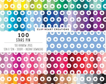 100 Star Pattern Digital Papers, Commercial Use Seamless Stars Digital Paper Pack, Rainbow Star Pattern Scrapbooking Planner Papers