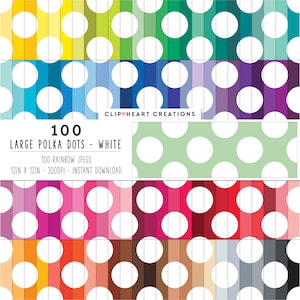 100 Polka Dot Digital Paper Pack, Commercial Use Instant Download Seamless Large White Polka Dotted Paper, Polka Dot Planner Papers