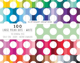 100 Polka Dot Digital Paper Pack, Commercial Use Instant Download Seamless Large White Polka Dotted Paper, Polka Dot Planner Papers