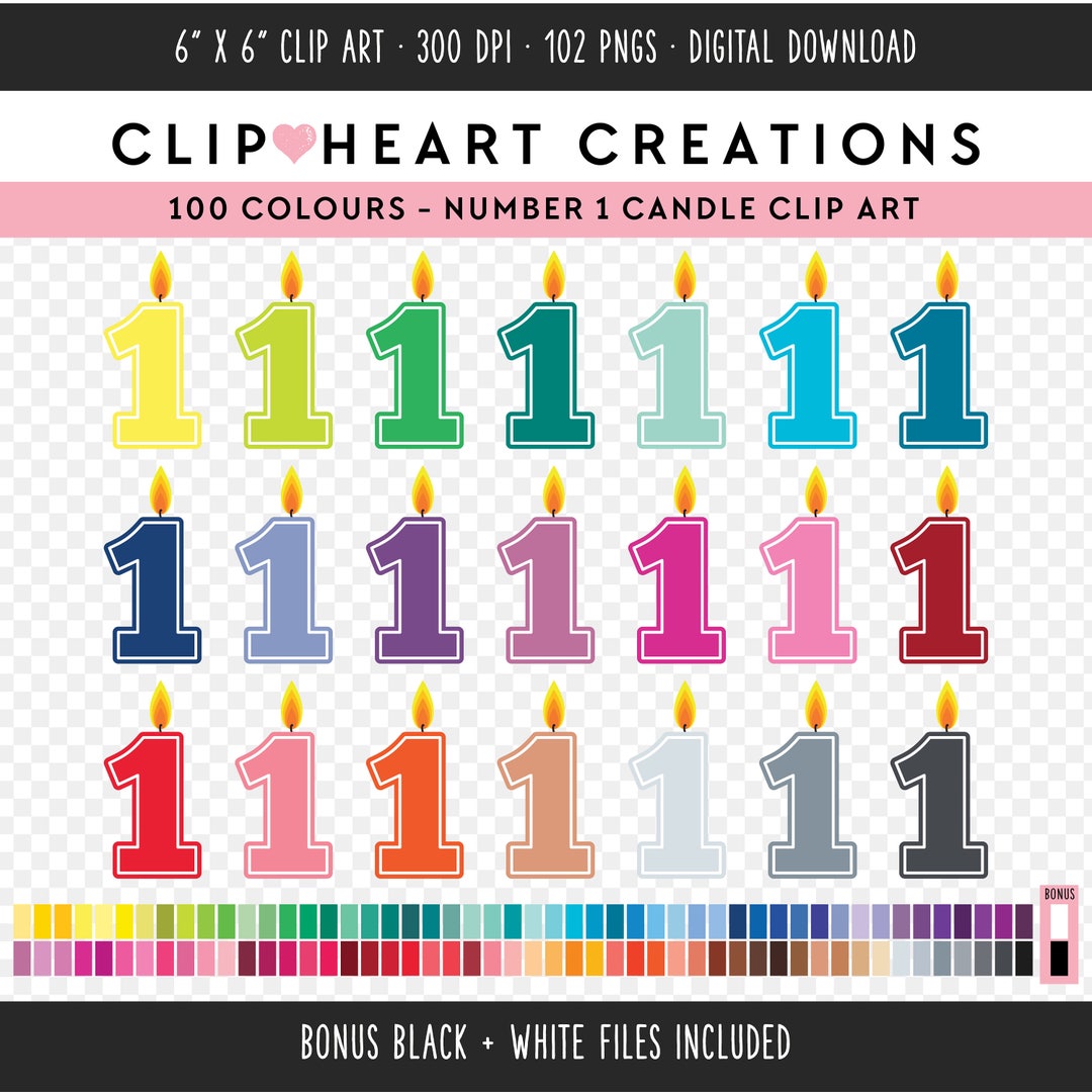 100 Number One Birthday Candle Clip Art, Commercial Use Instant