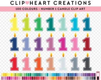 100 Number One Birthday Candle Clip Art, Commercial Use Instant Download Numbered Birthday Candle Digital Clipart, First Birthday Clipart