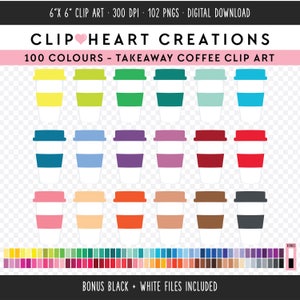 100 ClipArt di tazza di caffè da asporto, uso commerciale Download immediato PNG tazza di caffè clipart digitale, clipart di Planner Scrapbooking tazza da asporto