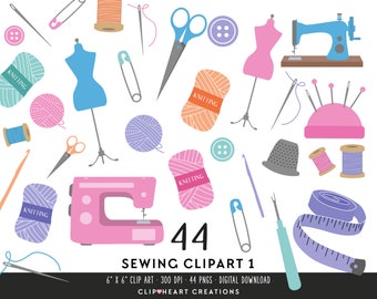 Sewing Clip Art, Commercial Use Instant Download PNG Pastel Sewing Set Digital Clip Art, Crafting Sewing Planner Digital Clipart