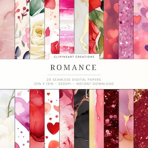 Romantic Valentine&#39;s Day Papers, Seamless Commercial Use Instant Download Romantic Love Digital Paper, 20 Seamless Digital Papers