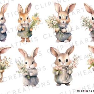 Spring Bunnies Watercolor Clipart Set, Commercial Use Instant Download ...