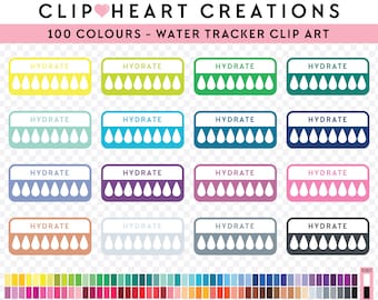 100 Water Tracker Clip Art, uso comercial Descarga instantánea PNG Water Tracker Digital Clip Art, Hydrate Water Tracker Planner Clip Art