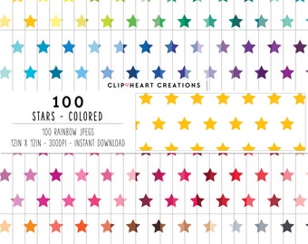 100 Star Pattern Digital Papers, Commercial Use Seamless Color Stars Digital Paper Pack, Rainbow Star Pattern Scrapbooking Planner Papers