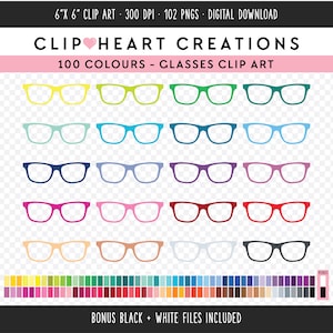 100 Glasses Digital Clip Art, Commercial Use Instant Download PNG Glasses Digital Clip Art, Rainbow Glasses Planner Clip Art