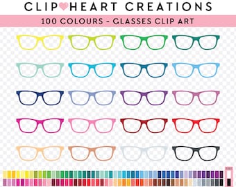 100 Glasses Digital Clip Art, Commercial Use Instant Download PNG Glasses Digital Clip Art, Rainbow Glasses Planner Clip Art