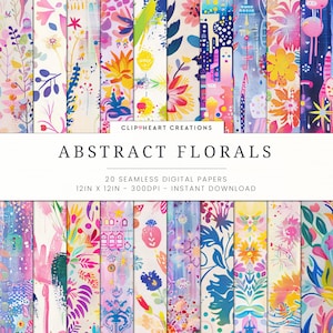 Papeles digitales florales abstractos de flores silvestres folclóricas, papel digital abstracto sin costuras para uso comercial, descarga instantánea, 20 papeles digitales sin costuras