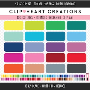 100 Clip Art rectangle arrondi, utilisation commerciale téléchargement instantané PNG rectangle numérique clip art, arc-en-ciel rectangle planificateur clipart