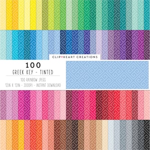 Pack de 100 papiers numériques à clé grecque, papiers numériques à motif de clé grecque géométrique sans couture à usage commercial, papiers de planificateur de clé grecque