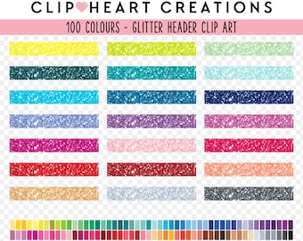 100 Fine Glitter Header Clip Art, Commercial Use Instant Download Planner Headers Digital Clipart, Rainbow Glitter Planner Clip Art