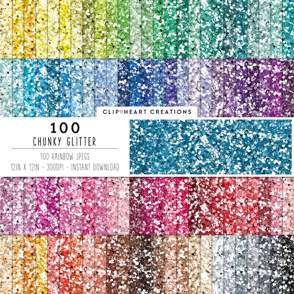 100 carta digitale Chunky Glitter, download istantaneo per uso commerciale carta glitterata JPEG, documenti digitali per scrapbooking con glitter arcobaleno