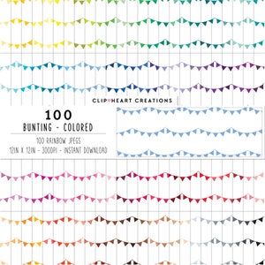 100 Bunting Digital Paper Pack, Commercial Use Instant Download Seamless Rainbow Bunting Digital Papers