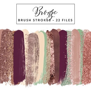 Bronze Brush Strokes Clip Art, Copper Brush Strokes Clipart Paint Strokes, Commercial Use Instant Download Bronze Glitter Brush Strokes