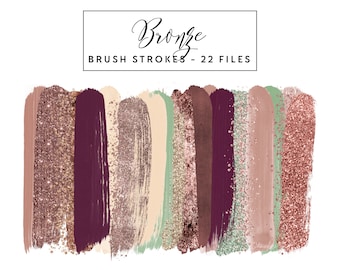Bronze Brush Strokes Clip Art, Copper Brush Strokes Clipart Paint Strokes, Commercial Use Instant Download Bronze Glitter Brush Strokes