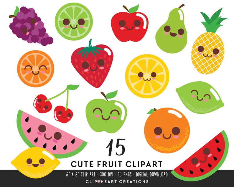 Cute Fruit Clip Art Commercial Use Instant Download PNG - Etsy