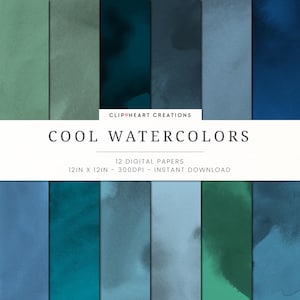 Cool Watercolor Digital Papers, Commercial Use Instant Download Watercolour Digital Paper, Blue Ink Digital Paper, Watercolor Paper