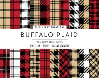 Christmas Buffalo Plaid Digital Paper Set, Seamless Lumberjack Plaid Papers, Personal & Commercial Use Buffalo Check Papers, Tartan, Check