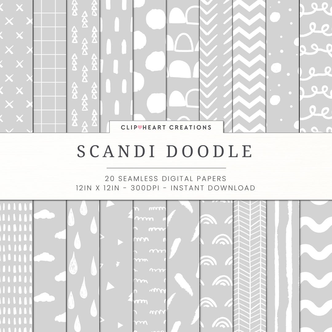 Grey Doodle Seamless Digital Papers, Commercial Use Instant Download ...