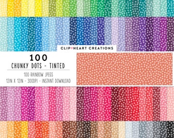 100 Chunky Dots Digital Papers, Commercial Use Seamless Tinted Spotted Digital Paper Pack, Dotted Scrapbooking Planner Papers