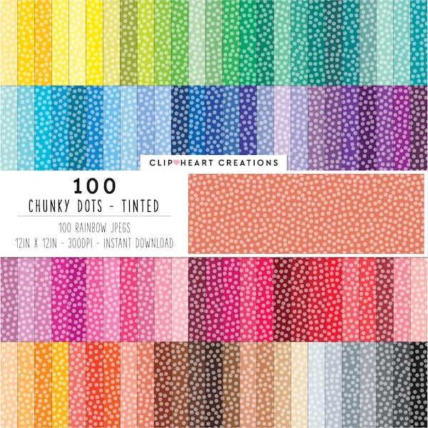 100 Chunky Dots Digital Papers, Commercial Use Seamless Tinted Spotted Digital Paper Pack, Dotted Scrapbooking Planner Papers