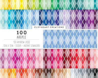 100 Paquete de papel digital Cross Argyle, uso comercial Papeles digitales de patrón Argyle arco iris sin costuras, Papel planificador Argyle