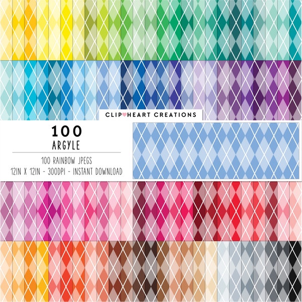 100 Cross Argyle Digital Paper Pack, Commercial Use Seamless Rainbow Argyle Pattern Digital Papers, Argyle Planner Paper