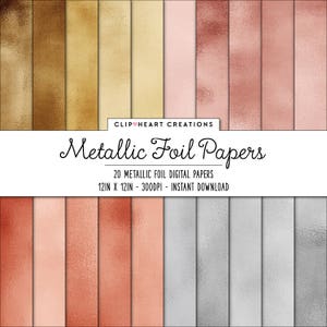 Metallic Foil Digital Papers, Commercial Use Instant Download Foil Digital Paper, Rose Gold Digital Paper, Silver Digital Paper