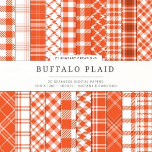 Orange Buffalo Plaid Digital Paper Set, Seamless Lumberjack Plaid Papers, Personal & Commercial Use Buffalo Check Papers, Tartan, Checkered