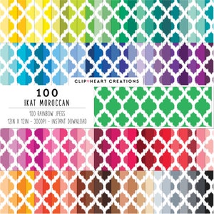 100 Ikat Marokkaans digitaal papier, commercieel gebruik Naadloos Ikat Marokkaans digitaal papierpakket, Rainbow Ikat patroonplannerpakket