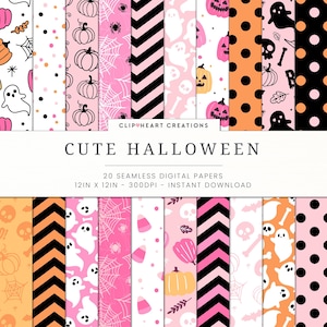 20 Cute Halloween Themed Digital Papers, Seamless Commercial Use Instant Download Halloween Themed Digital Paper,  Pink and Orange Halloween