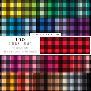 100 Gingham Pattern Digital Paper, Commercial Use Seamless Buffalo Check Digital Papers, Black Buffalo Check Digital Planner Paper