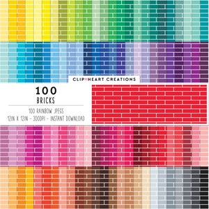 100 Bricks digitale Papiere, kommerzielle Nutzung Sofortiger Download nahtlose Ziegel Muster digitale Papiere, Regenbogen Ziegel Scrapbooking Planer Papiere