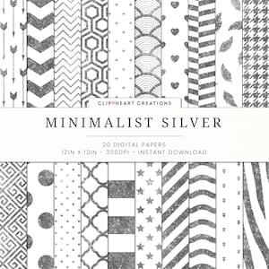 20 Silver Glitter Pattern Digital Papers, Commercial Use Instant Download Silver + White Glitter Digital Paper, Glitter Planner Paper Pack