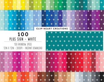 100 Plus Sign Pattern Digital Papers, Commercial Use Seamless White Cross Pattern Digital Paper, Plus Sign Scrapbooking Planner Paper